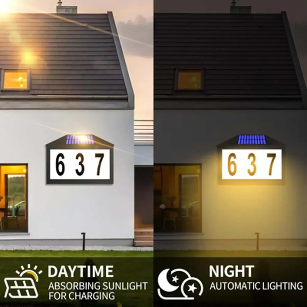 Solar House Numbers Lighted RGBW Solar Address Sign with Remote Waterproof For